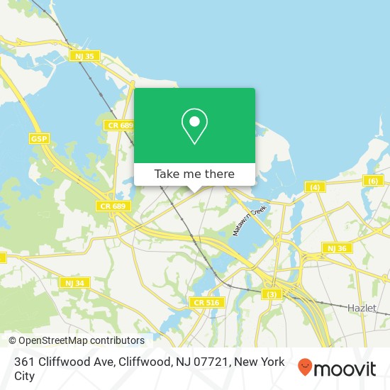 Mapa de 361 Cliffwood Ave, Cliffwood, NJ 07721