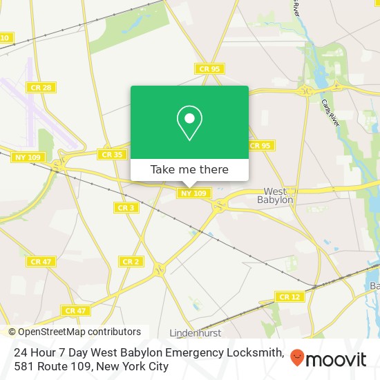 Mapa de 24 Hour 7 Day West Babylon Emergency Locksmith, 581 Route 109