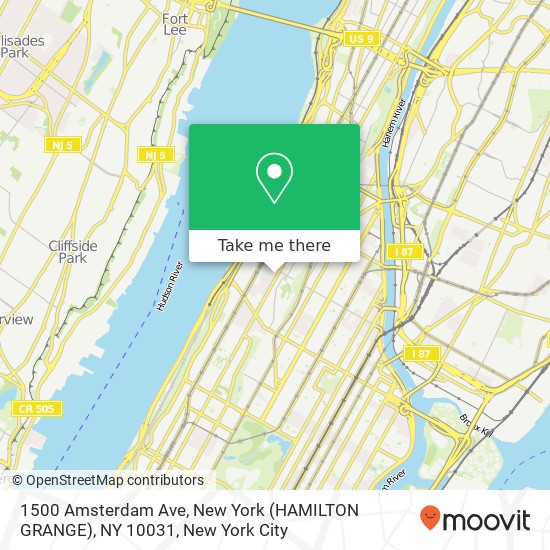 Mapa de 1500 Amsterdam Ave, New York (HAMILTON GRANGE), NY 10031