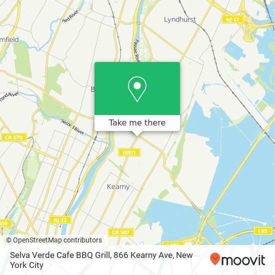 Mapa de Selva Verde Cafe BBQ Grill, 866 Kearny Ave