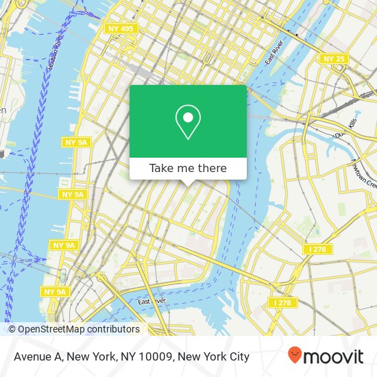 Mapa de Avenue A, New York, NY 10009