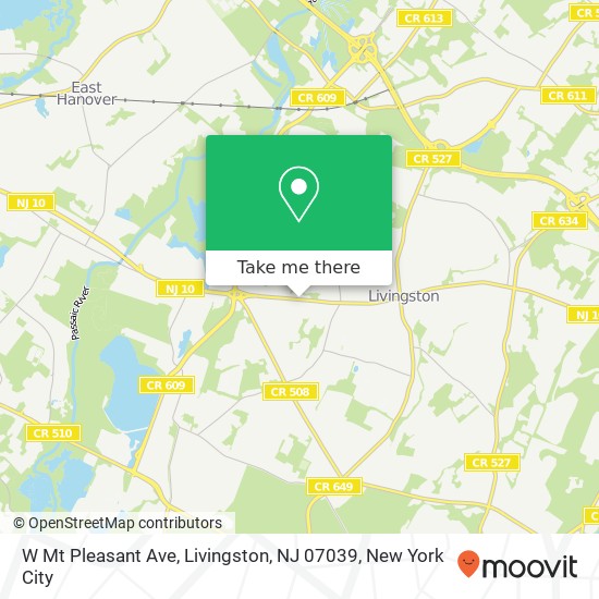 Mapa de W Mt Pleasant Ave, Livingston, NJ 07039