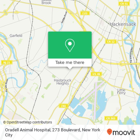 Oradell Animal Hospital, 273 Boulevard map