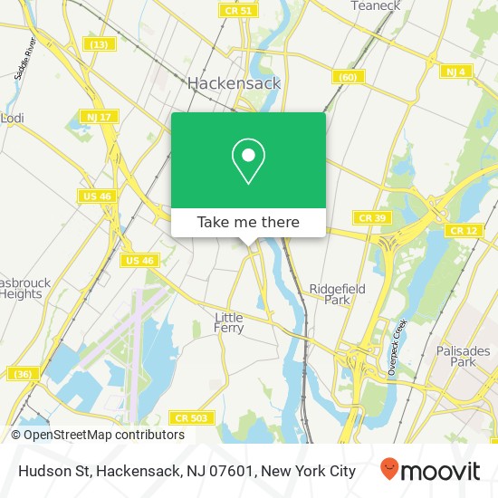 Mapa de Hudson St, Hackensack, NJ 07601