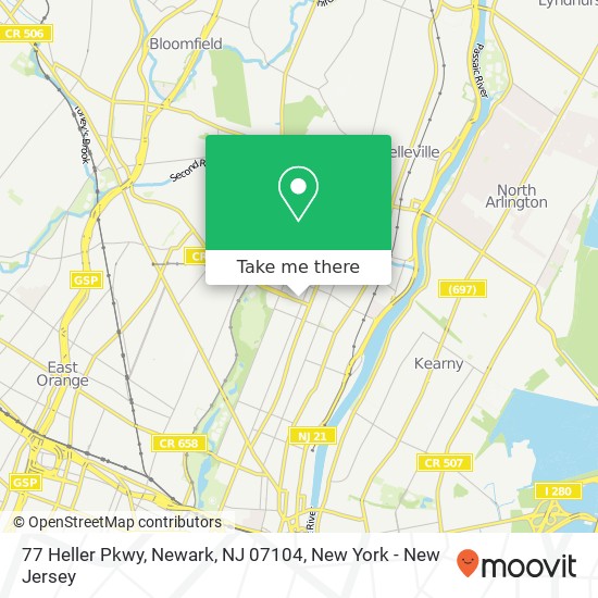 Mapa de 77 Heller Pkwy, Newark, NJ 07104