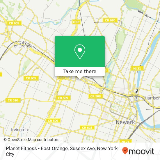 Mapa de Planet Fitness - East Orange, Sussex Ave