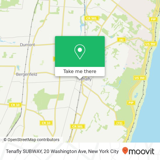 Mapa de Tenafly SUBWAY, 20 Washington Ave