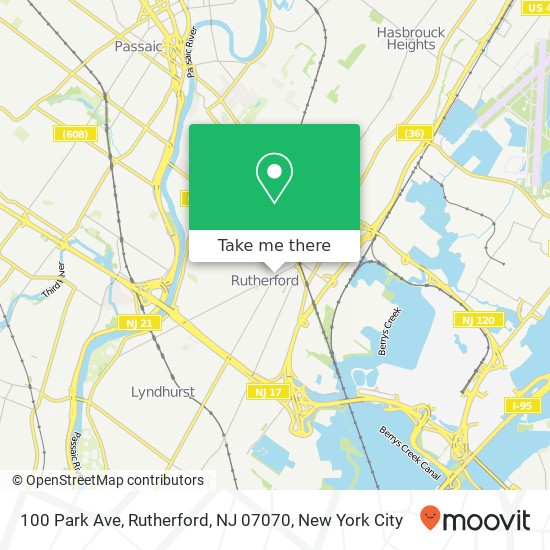 Mapa de 100 Park Ave, Rutherford, NJ 07070