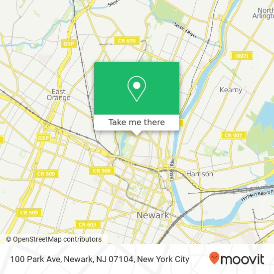 Mapa de 100 Park Ave, Newark, NJ 07104