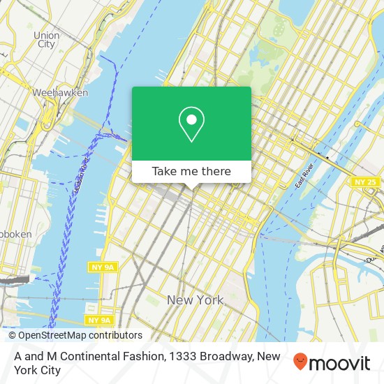 Mapa de A and M Continental Fashion, 1333 Broadway