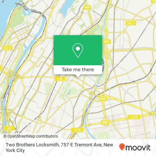 Mapa de Two Brothers Locksmith, 757 E Tremont Ave