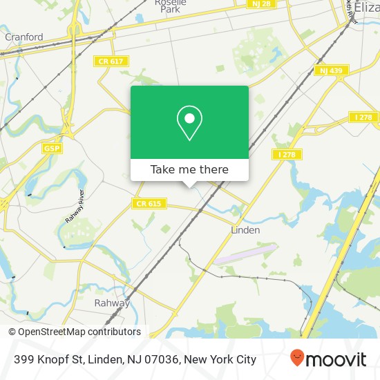 Mapa de 399 Knopf St, Linden, NJ 07036