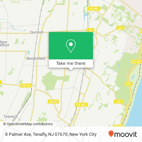 Mapa de 8 Palmer Ave, Tenafly, NJ 07670