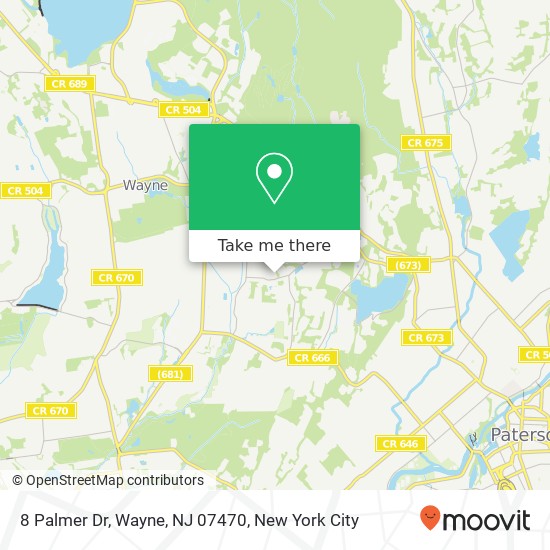 Mapa de 8 Palmer Dr, Wayne, NJ 07470