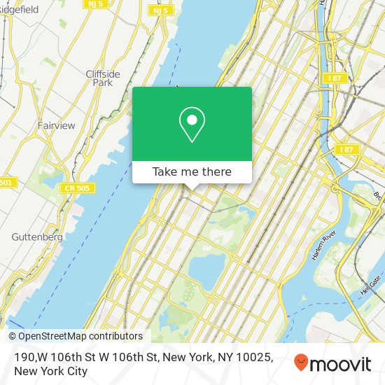 Mapa de 190,W 106th St W 106th St, New York, NY 10025