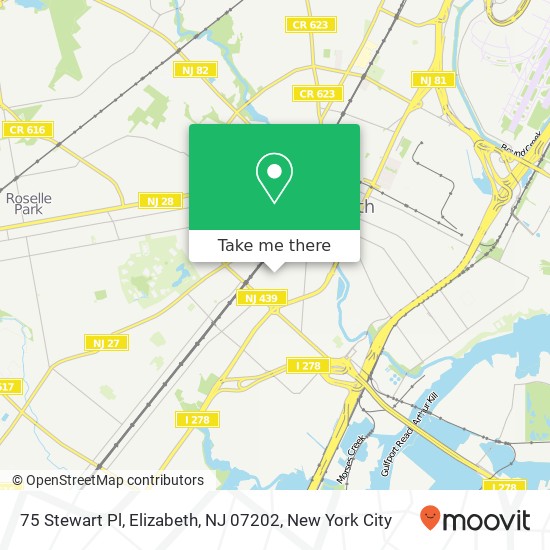 Mapa de 75 Stewart Pl, Elizabeth, NJ 07202