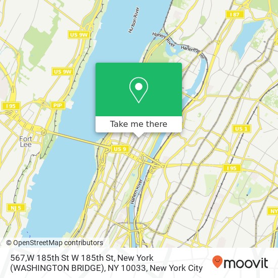 567,W 185th St W 185th St, New York (WASHINGTON BRIDGE), NY 10033 map
