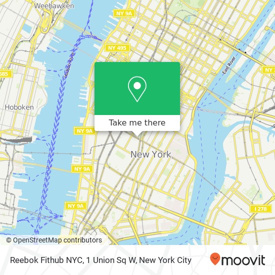 Mapa de Reebok Fithub NYC, 1 Union Sq W