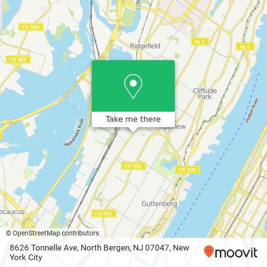 Mapa de 8626 Tonnelle Ave, North Bergen, NJ 07047