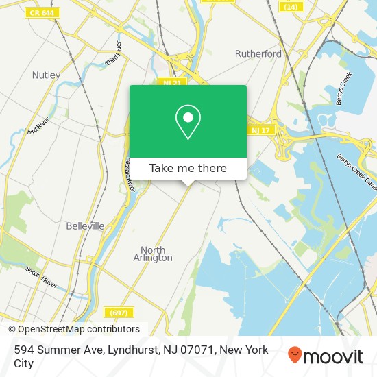 Mapa de 594 Summer Ave, Lyndhurst, NJ 07071