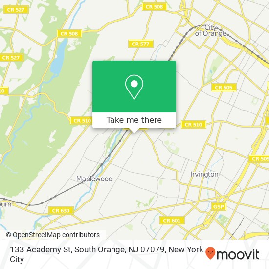 Mapa de 133 Academy St, South Orange, NJ 07079