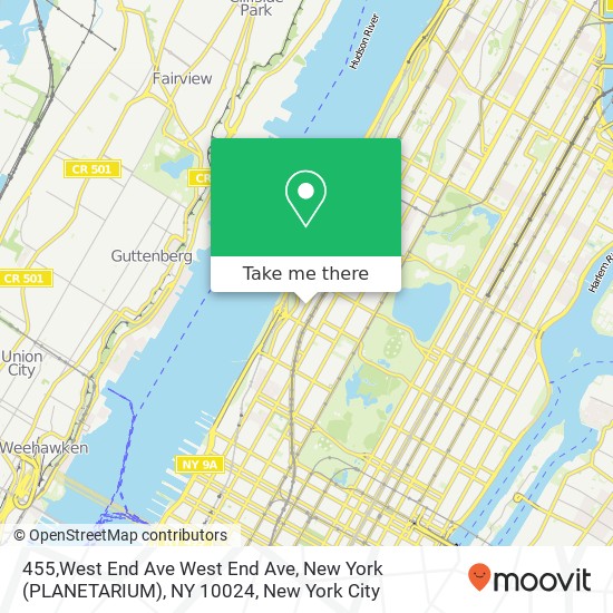Mapa de 455,West End Ave West End Ave, New York (PLANETARIUM), NY 10024