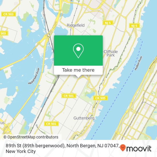 Mapa de 89th St (89th bergenwood), North Bergen, NJ 07047