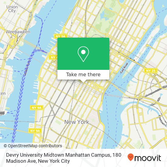 Devry University Midtown Manhattan Campus, 180 Madison Ave map