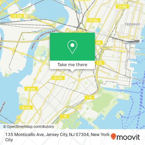 Mapa de 135 Monticello Ave, Jersey City, NJ 07304