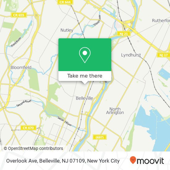 Mapa de Overlook Ave, Belleville, NJ 07109