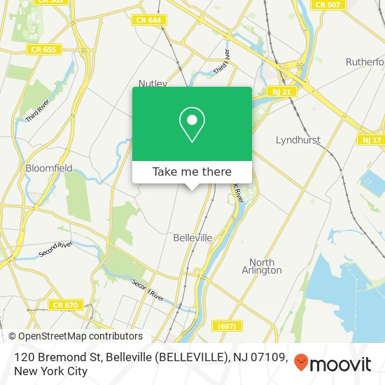 Mapa de 120 Bremond St, Belleville (BELLEVILLE), NJ 07109