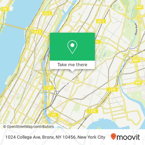 Mapa de 1024 College Ave, Bronx, NY 10456