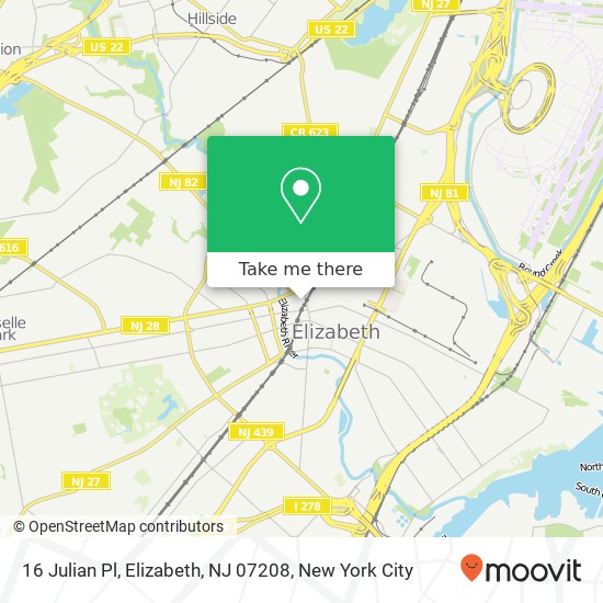 Mapa de 16 Julian Pl, Elizabeth, NJ 07208