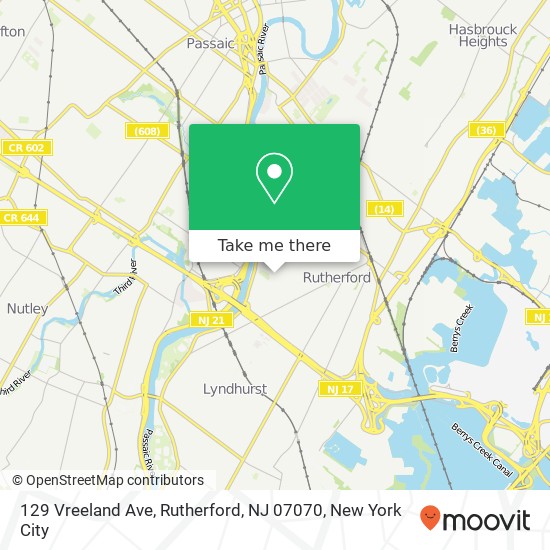 Mapa de 129 Vreeland Ave, Rutherford, NJ 07070