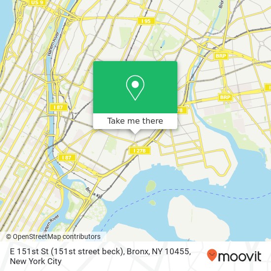 Mapa de E 151st St (151st street beck), Bronx, NY 10455