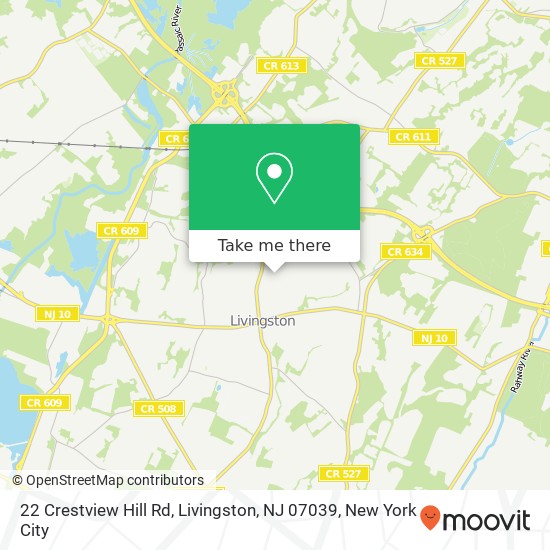 Mapa de 22 Crestview Hill Rd, Livingston, NJ 07039