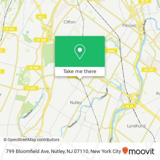 Mapa de 799 Bloomfield Ave, Nutley, NJ 07110