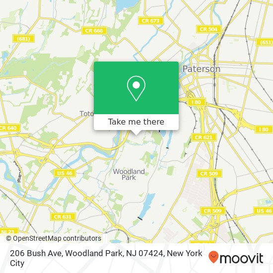Mapa de 206 Bush Ave, Woodland Park, NJ 07424