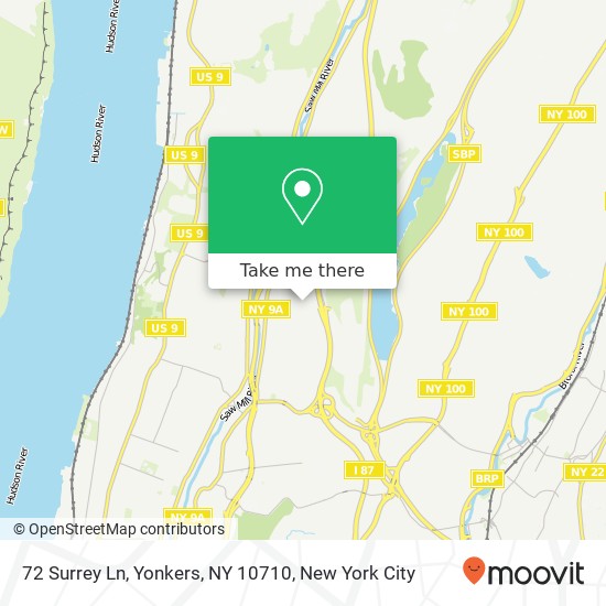Mapa de 72 Surrey Ln, Yonkers, NY 10710