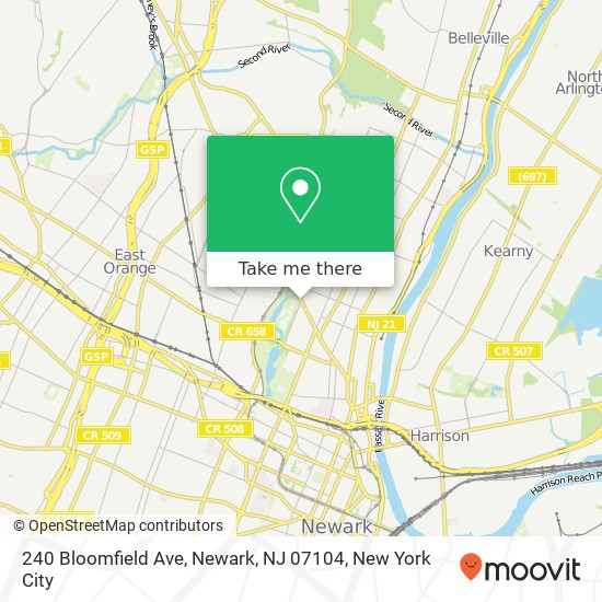 Mapa de 240 Bloomfield Ave, Newark, NJ 07104