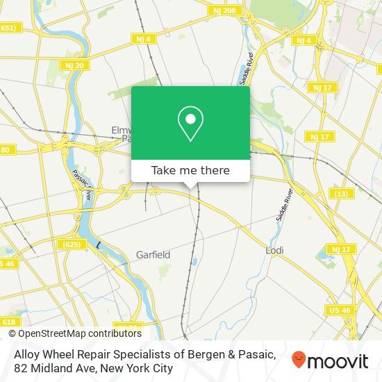 Mapa de Alloy Wheel Repair Specialists of Bergen & Pasaic, 82 Midland Ave