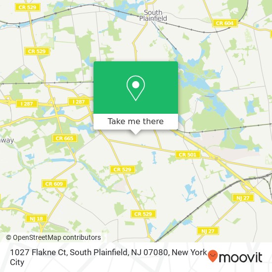 Mapa de 1027 Flakne Ct, South Plainfield, NJ 07080