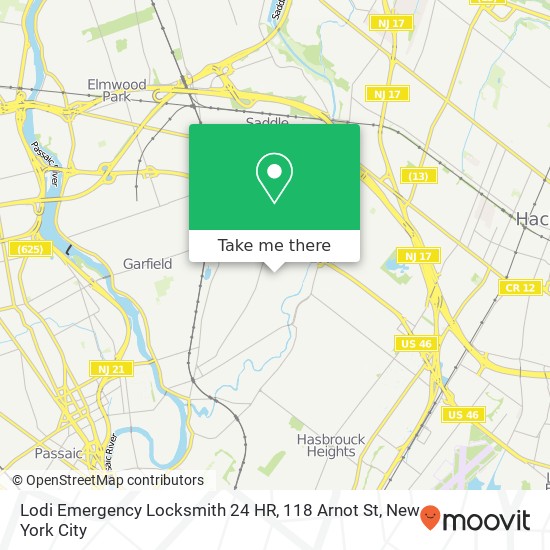 Mapa de Lodi Emergency Locksmith 24 HR, 118 Arnot St