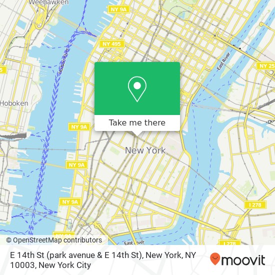 Mapa de E 14th St (park avenue & E 14th St), New York, NY 10003