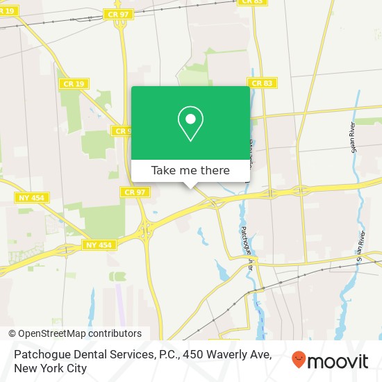 Mapa de Patchogue Dental Services, P.C., 450 Waverly Ave