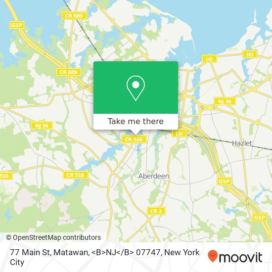 Mapa de 77 Main St, Matawan, <B>NJ< / B> 07747