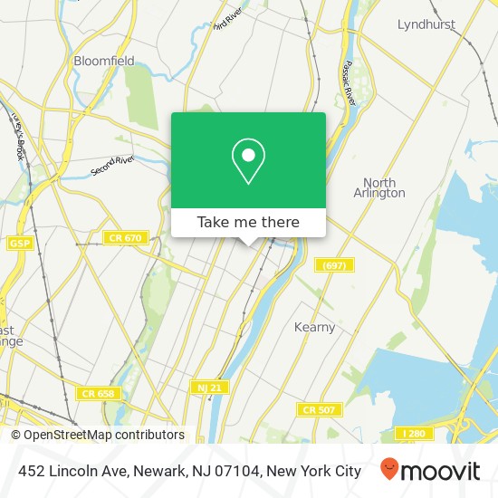 Mapa de 452 Lincoln Ave, Newark, NJ 07104