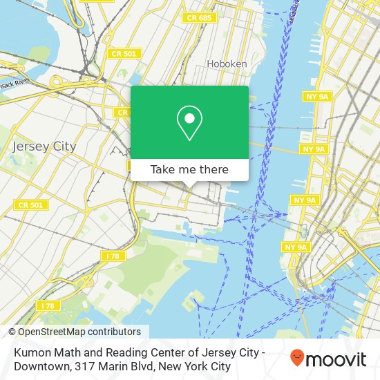 Mapa de Kumon Math and Reading Center of Jersey City - Downtown, 317 Marin Blvd