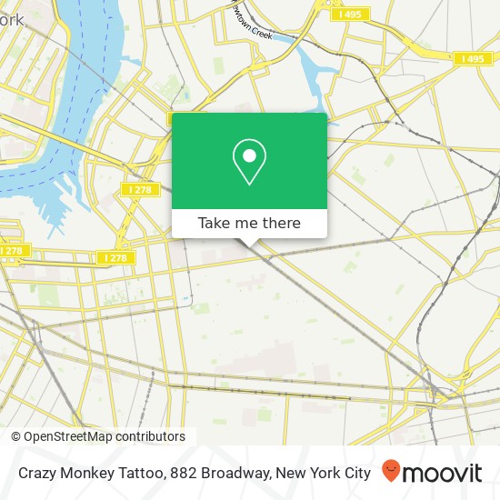 Crazy Monkey Tattoo, 882 Broadway map