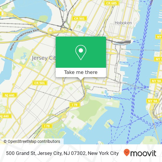 Mapa de 500 Grand St, Jersey City, NJ 07302